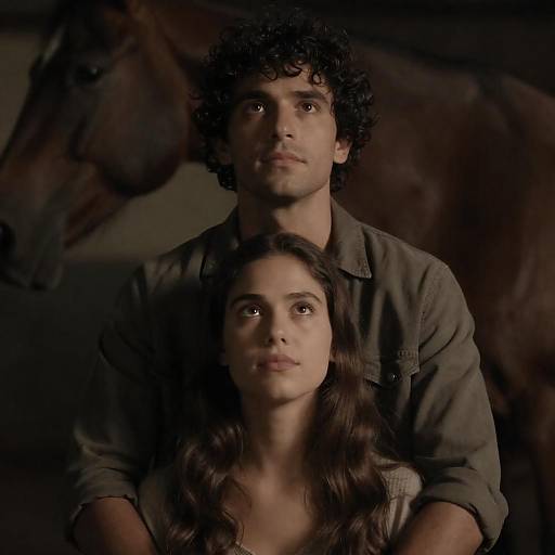 Serene Nude Couple with Horse in Shadows