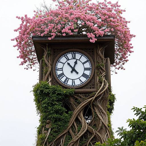 Botanical Clock Tower with Blooming Blossoms