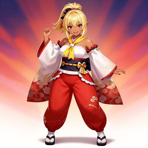Vibrant Dark-Skinned Elf in Kimono