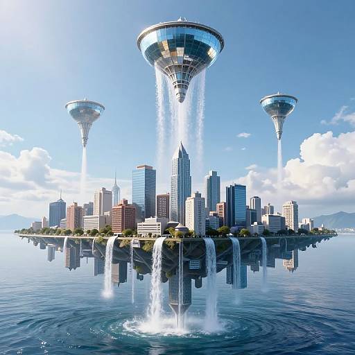 Upside-Down City with Floating Water Towers