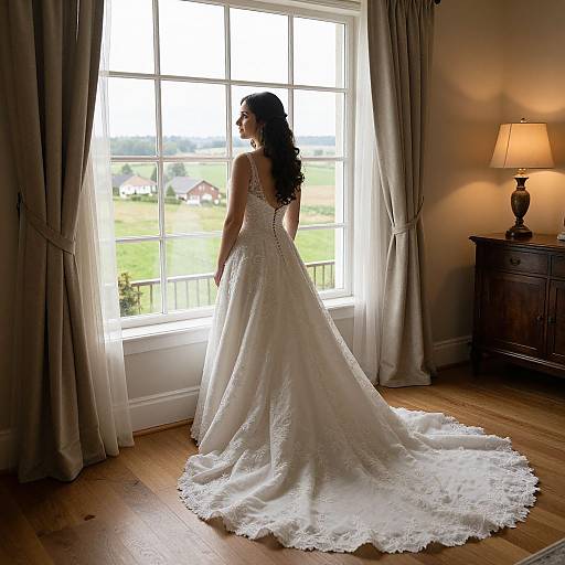 Elegant Bride by Window with Scenic View