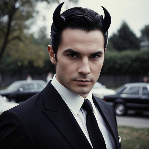 Man in Devil Horns Costume and Vintage Suit