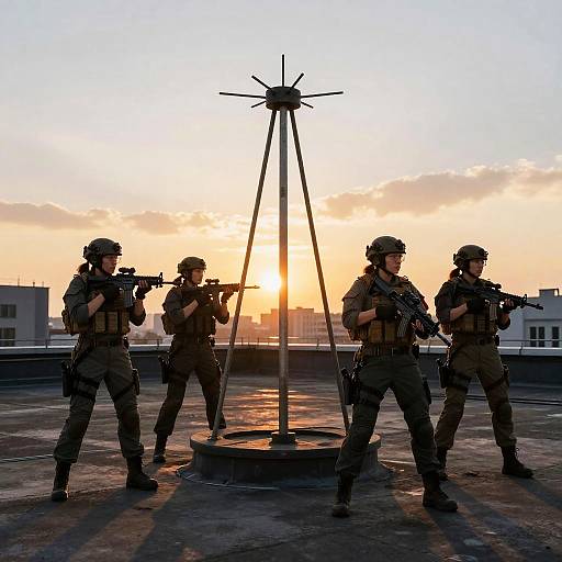 Female Operators Defending Urban Rooftop
