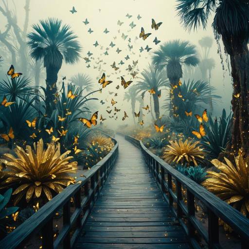 Enchanted Desert Oasis with Golden Butterflies Enchanted Desert Oasis with Golden Butterflies