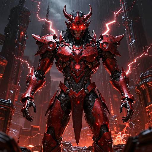 Demonic Warrior in Apocalyptic Cityscape