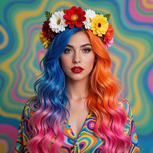 Vibrant Surreal Woman with Floral Crown