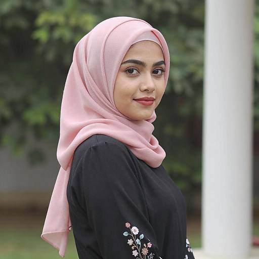 Young Woman in Pink Hijab Outdoors