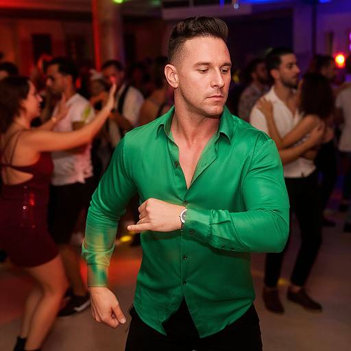 Stylish Man Dancing in Green Satin