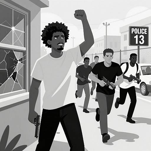 Dynamic Protest Scene in Black and White