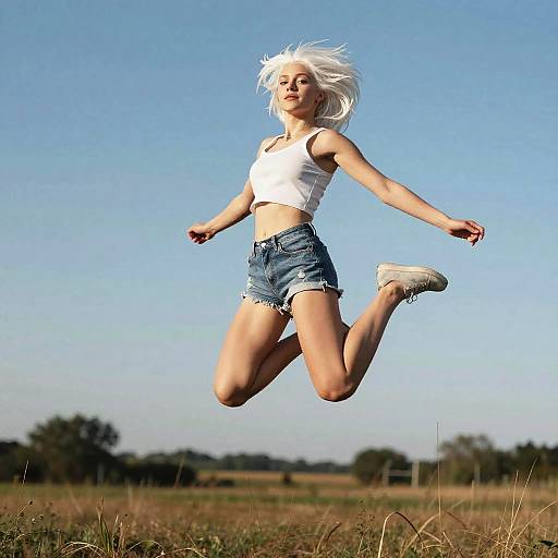 Beautiful Woman Jumping in Cinematic Landscape