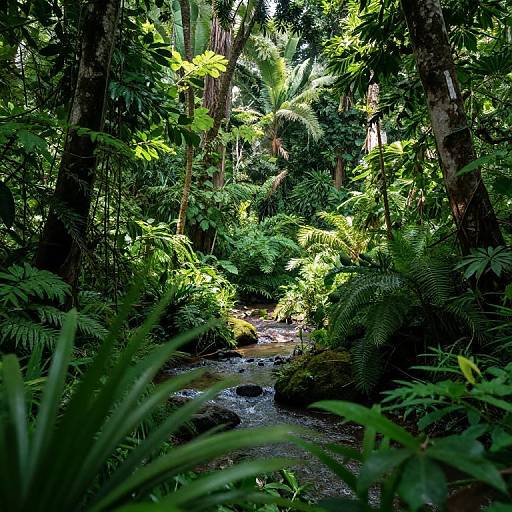 Lush Jungle with Sunlit Stream