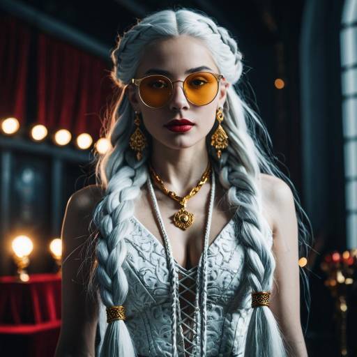 Elegant Woman with Silver Braided Hair and Golden Accessories