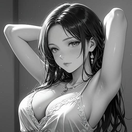 Monochrome Portrait of Young Woman with Jewelry