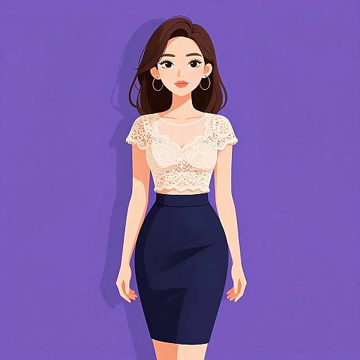 Chic Woman in Beige Lace Crop Top