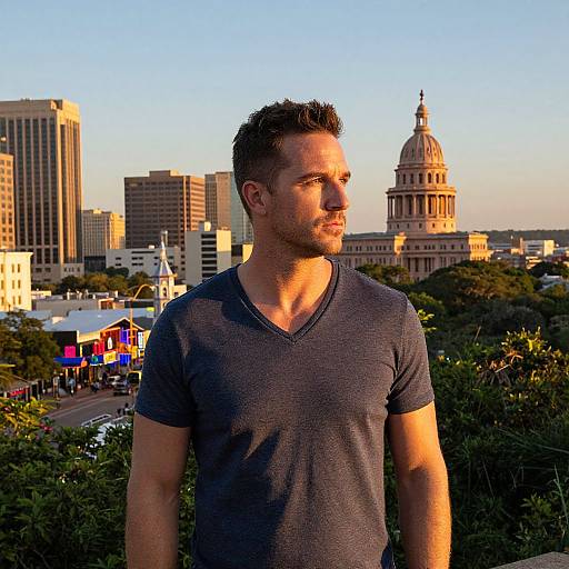 Confident Man Overlooks Austin Skyline