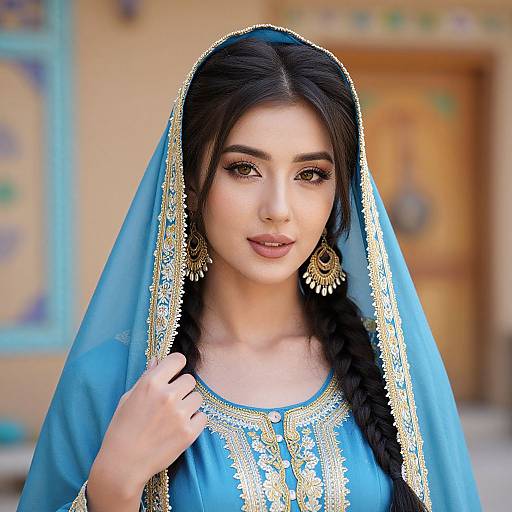 Close-Up of Woman in Blue Veil