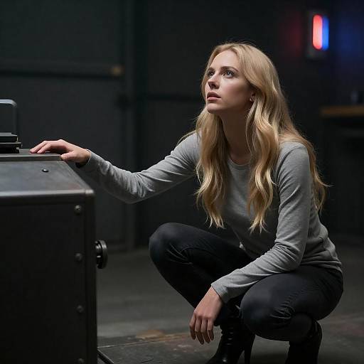 Crouching Blonde in Industrial Light