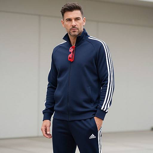 Confident Man in Adidas Tracksuit