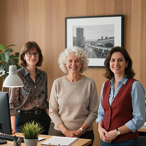 Office Scene with Three Smiling Women