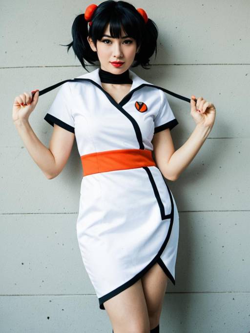 Woman in Videl cosplay costume