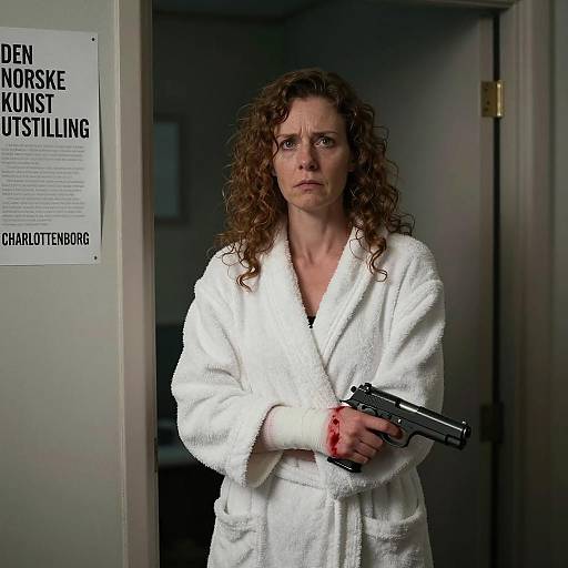 Worried Woman in Dimly Lit Doorway