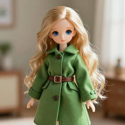 Graceful Blonde Doll in Green Coat