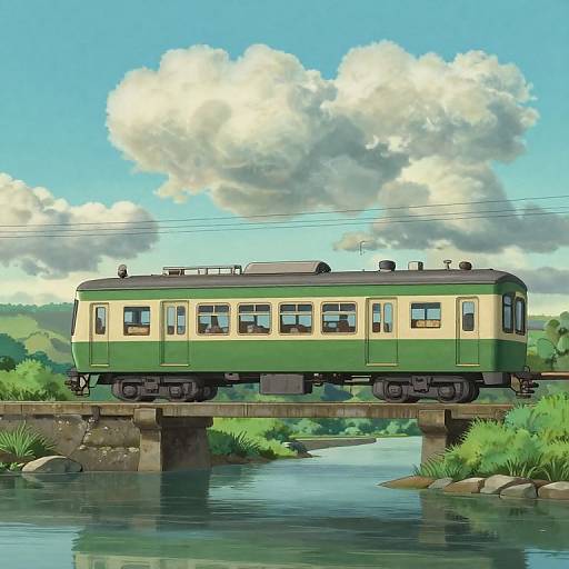 Vintage Japanese Train by Tranquil Waterway