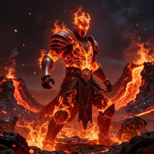 Fireforged Warrior in Volcanic Landscape