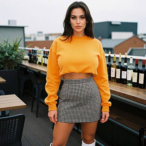 Stylish Woman at Rooftop Wine Bar