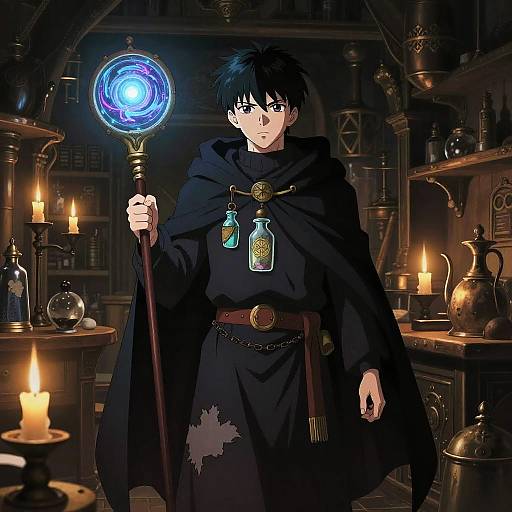 Mysterious Arcane Alchemist in Ancient Lab