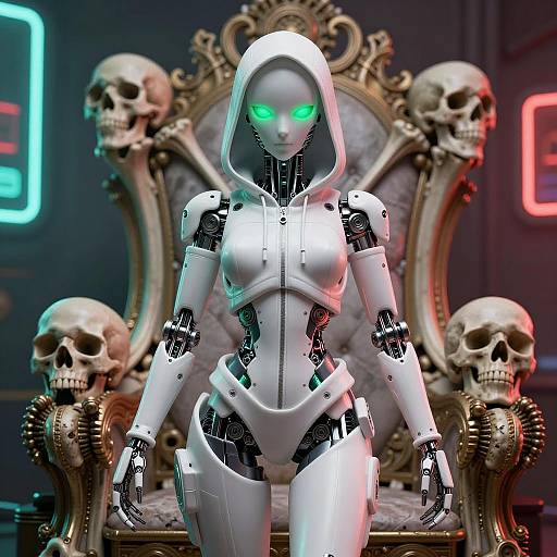 Futuristic Humanoid Robot Goddess with Neon Glow