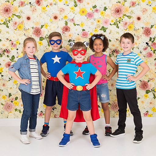 Playful Kids Photoshoot with Floral Wall
