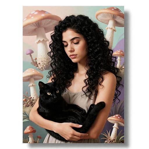 Psychedelic Girl with Black Cat