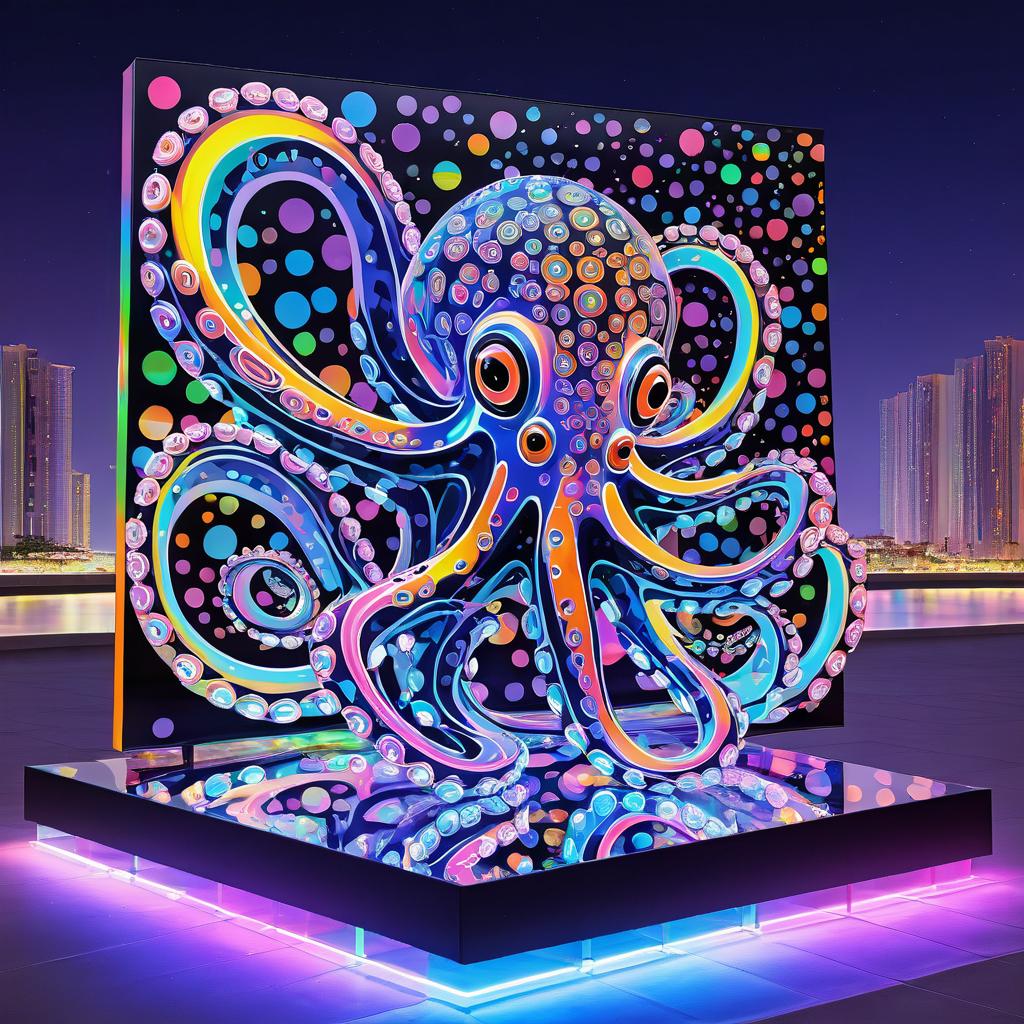 Neon Chrome Octopus Artwork in Surreal Style