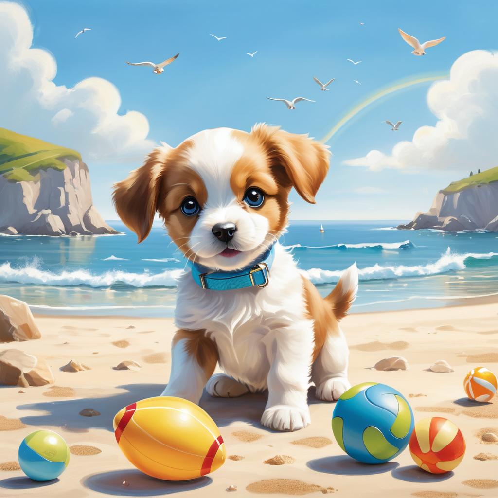 Playful Puppy at the Sunny Seaside