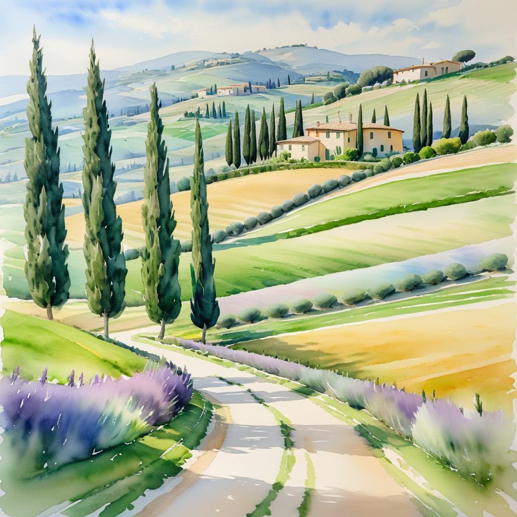 Serene Watercolor of Italian Countryside