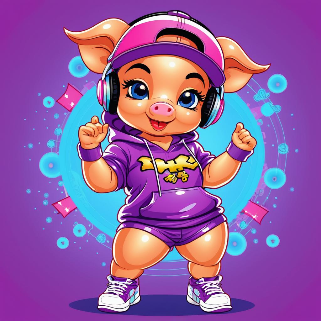 Playful Hip-Hop Pig Character Illustration