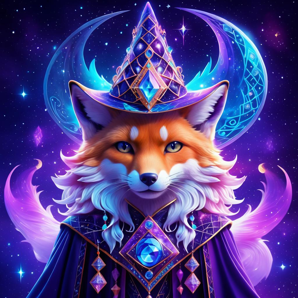 Enchanted Fox Wizard in Cosmic Aura