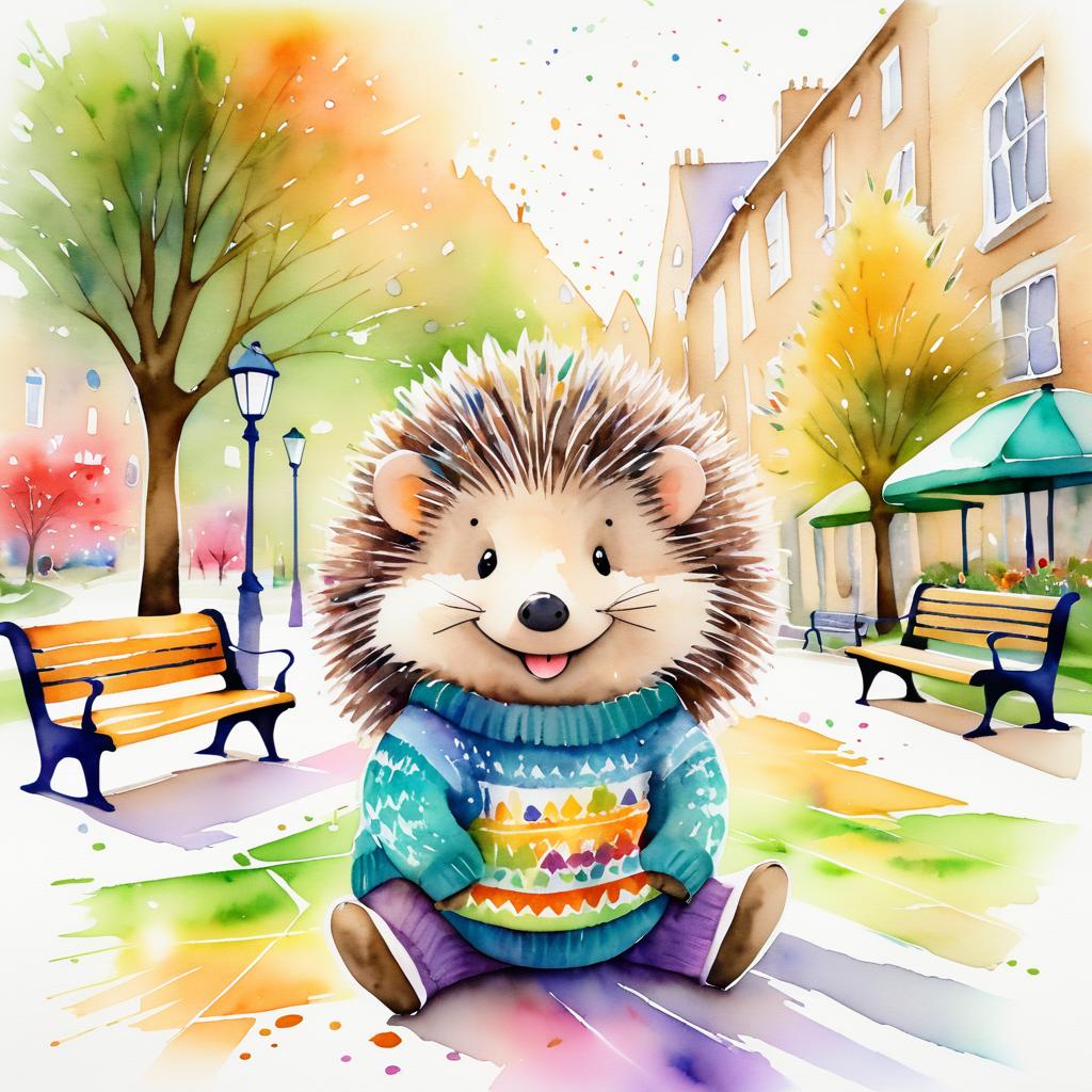 Joyful Hedgehog in a Whimsical Scene