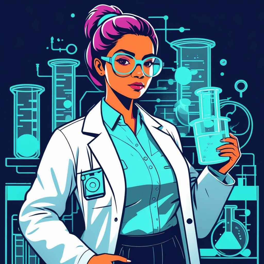 Determined Scientist in Line Art Style