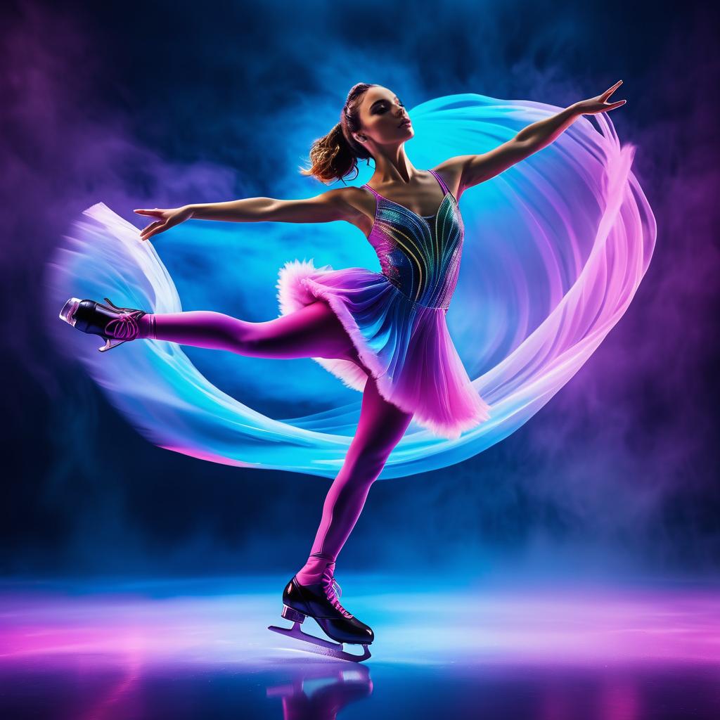 Graceful Ice Skater in Neon Lights