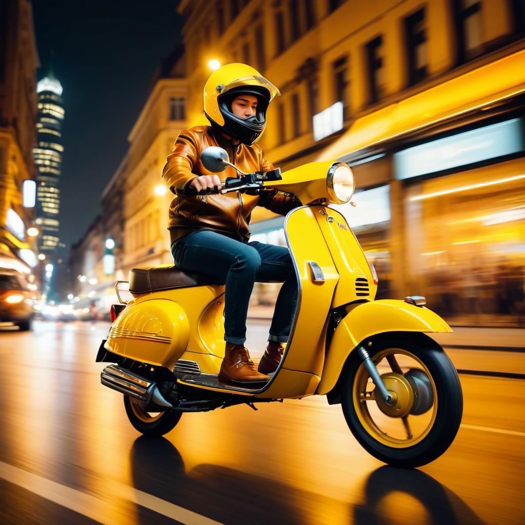 Vibrant Yellow Moped in Night City