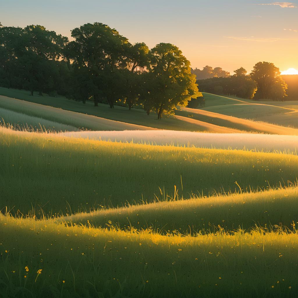 Serene Dawn Over Rolling Prairie Meadows