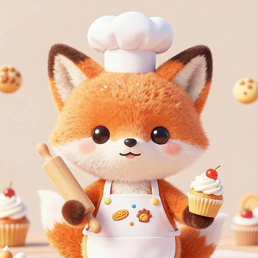 Kawaii Fox Baker with Frosted Cupcake