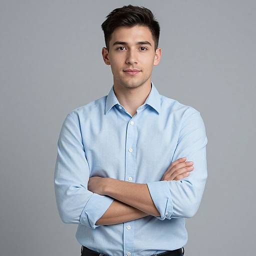 Confident Young Man in Blue Shirt