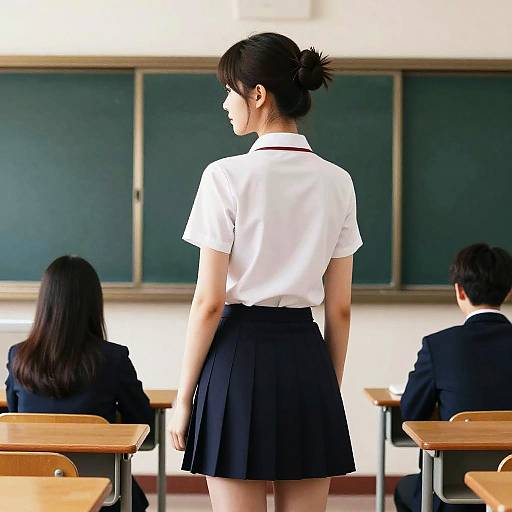 Photorealistic Back View: Woman in Uniform