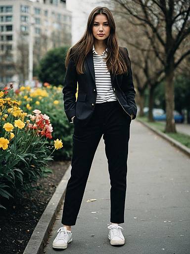 Woman in Formal Sneakers and Jacket