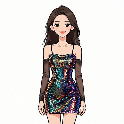 Smiling Woman in Sequined Mini Dress