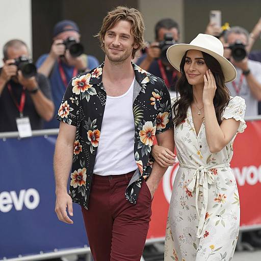 Couple Strolls Through Crowded Street Scene