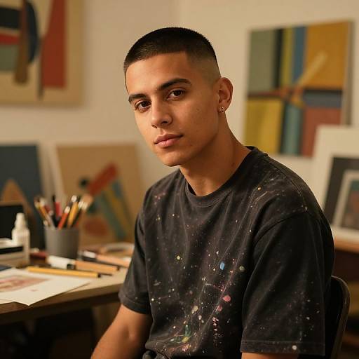 Latino Artist in Cozy Studio